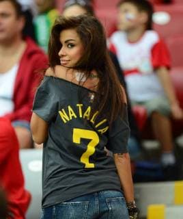 Polish model Natalia Siwiec, named one of the sexiest fans at Euro 2012 during quarter finals match. Portugal on June 21, 2012 in Warsaw.  EN_01034640_0004