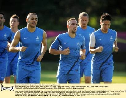 Karim Benzema - Franck Ribery - Samir Nasri (France) FOOTBALL: Equipe de France - Training Frankreich Euro 2012 - 22 06 12 xNxLexGouicxFEPx 
