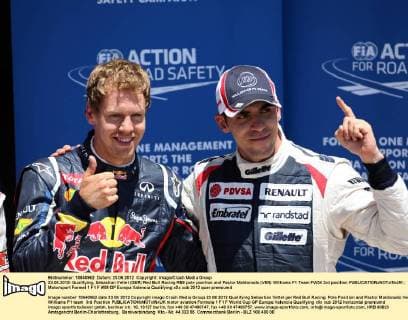 23.06.2012- Qualifying, Sebastian Vettel (GER) Red Bull Racing RB8 pole position and Pastor Maldonado (VEN) Williams F1 Team FW34 3rd position 