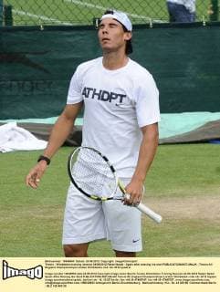 Tennis : Wimbledon training session 24 06 2012 Rafael Nadal - Spain after missing his shot 
