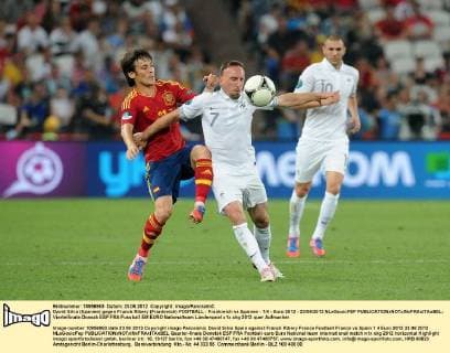 David Silva (Spanien) gegen Franck Ribery (Frankreich) FOOTBALL : Frankreich vs Spanien - 1 4 - Euro 2012 - 23 06 2012 NLeGouicFEP 