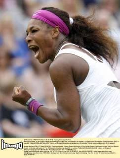 Serena Williams of the United States celebrates during the first round match of women s singles at the Wimbledon Championships 2012 in London 