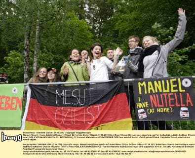Manuel (Neuer) - I have Nutella (at home) - Mesut Özil ist der Beste Gdansk 27.06.2012 Hotel Dwor Oliwski German team suporters wait for footballers outside the Dwor Oliwski Hotel  FLUMI270612kib_12