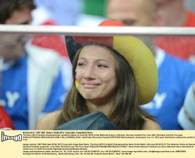 The Euro 2012 football championships semifinal match on June 28, 2012 at the National Arena in Warsaw. German football fan cries after Germany lost the first goal  EN_01035922_0044