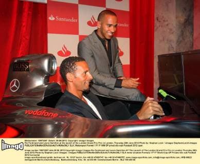 Rio Ferdinand and Lewis Hamilton at the launch of the London Grand Prix Prix in London, Thursday 28th June 2012 Photo by: Stephen Lock i-Images StephenxLock i-Images  SLK