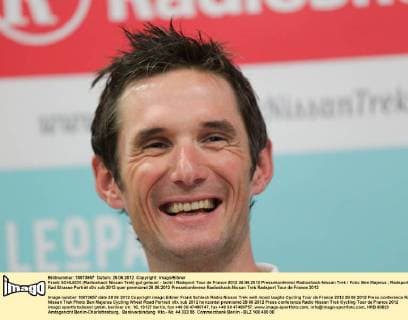 Frank SCHLECK (Radioshack Nissan Trek) gut gelaunt - lacht Radsport Tour de France 2012 28.06.2012 Pressekonferenz Radioshack-Nissan Trek Foto: Ben Majerus