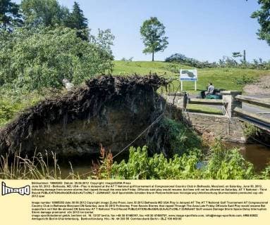 June 30, 2012 - Bethesda, MD, USA - Play is delayed at the AT T National golf tournament at Congressional Country Club in Bethesda, Maryland, on Saturday, June 30, 2012, following damage from severe storms that ripped through the area late Friday. Officials said play would resume, but fans will not be allowed on Saturday. AT T National - Third Round - ZUMAm67
