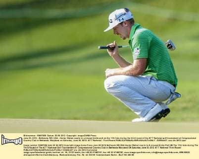 June 30, 2012 - Bethesda, MD, USA - Hunter Mahan reacts to a missed birdie putt on the 11th hole during the third round of the AT T National golf tournament at Congressional Country Club in Bethesda, Maryland, on Saturday, June 30, 2012. AT T National - Third Round - ZUMAm67