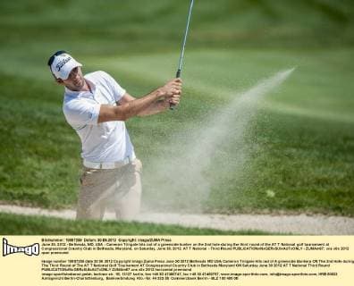 June 30, 2012 - Bethesda, MD, USA - Cameron Tringale hits out of a greenside bunker on the 2nd hole during the third round of the AT T National golf tournament at Congressional Country Club in Bethesda, Maryland, on Saturday, June 30, 2012. AT T National - Third Round - ZUMAm67
