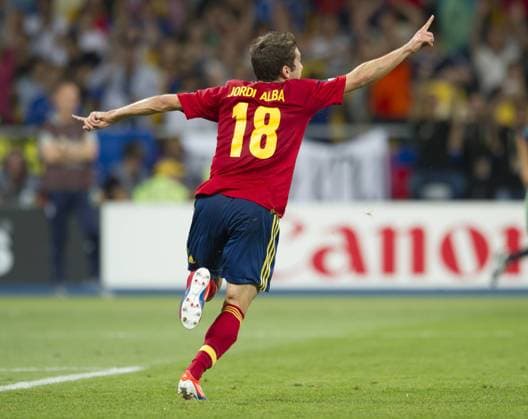 Jordi ALBA (ESP) bejubelt seinen Treffer zum 2:0. UEFA Fussball Europameisterschaft 2012, Finale: Spanien - Italien in Kiew, Ukraine am 01.07.2012,