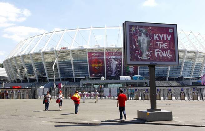 General view of the Olympic Stadium..Euro 2012 Final, Spain v Italy at the Olympic Stadium, Kiev, Ukraine on the 1st July 2012. Pic Jake Badger SPORTIMAGE... EDITORIAL USE ONLY. No use with unauthorised audio, video, data, fixture lists, club league logos or live services. Online in-match use limited to 120 images, no video emulation. No use in betting, games or single club league player publications.