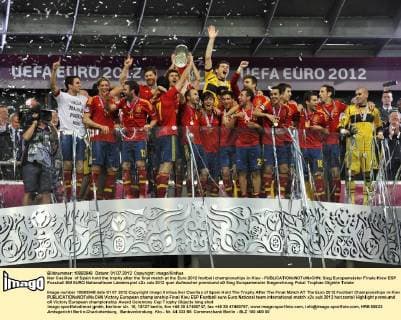 Iker Casillas of Spain hold the trophy after the final match at the Euro 2012 football championships in Kiev - 