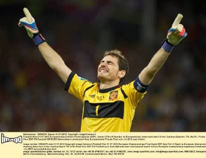Fussball Kiew 01.07.2012 Europameisterschaften Finale Spanien (ESP) - Italien (ITA) 4:0 Spanien ist Europameister Jubel nach dem 3:0 Iker Casillas (Spanien, TW, No.01)