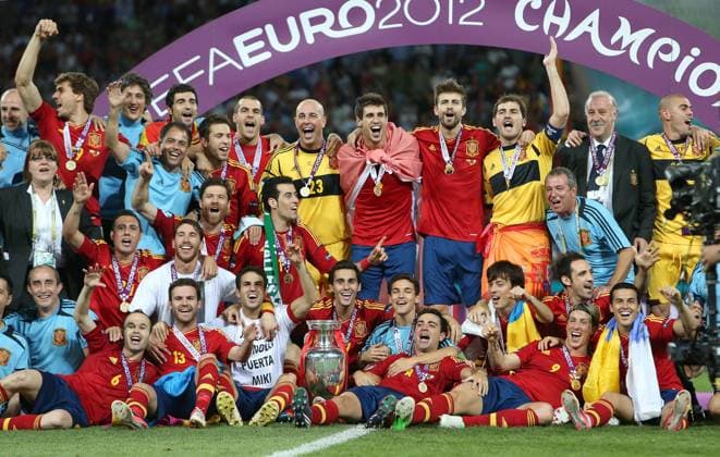 European Championships 2012 Final - Spain celebrate becoming champions at the Olympic Stadium, Kiev 
