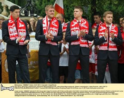 Euro 2012, Warschau, Empfang der polnischen Nationalmannschaft: Jakub Kuba Blaszczykowski, Robert Lewandowski, Lukas Piszczek - adto_020712 