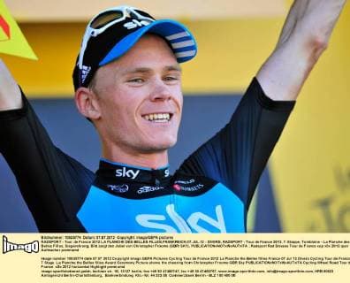 RADSPORT - Tour de France 2012 LA PLANCHE DES BELLES FILLES,FRANKREICH,07.JUL.12 - DIVERS, RADSPORT - Tour de France 2012, 7. Etappe, Tomblaine - La Planche des Belles Filles, Siegerehrung. Bild zeigt den Jubel von Christopher Froome (GBR SKY). 
