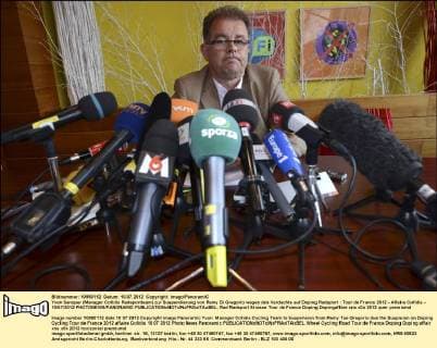 Yvon Sanquer (Manager Cofidis Radsportteam) zur Suspendierung von Remy Di Gregorio wegen des Verdachts auf Doping Radsport : Tour de France 2012 - Affaire Cofidis - 10 07 2012 PHOTONEWS PANORAMIC 