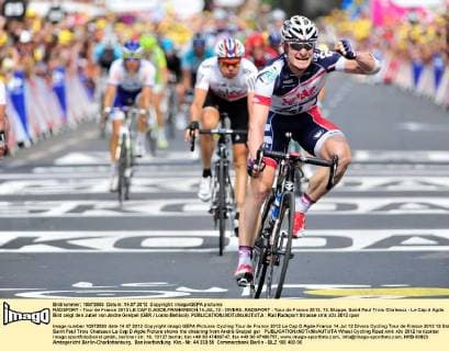 RADSPORT - Tour de France 2012 LE CAP D AGDE,FRANKREICH,14.JUL.12 - DIVERS, RADSPORT - Tour de France 2012, 13. Etappe, Saint Paul Trois Chateaux - Le Cap d Agde. Bild zeigt den Jubel von Andre Greipel (GER Looto Bellisol). 