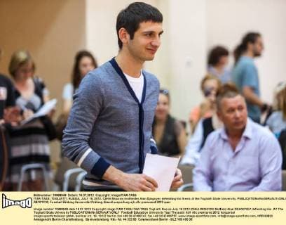 ITAR-TASS: TOGLIATTI, RUSSIA. JULY 16, 2012. CSKA Moscow midfielder Alan Dzagoyev defending his thesis at the Togliatti State University.  RE101C16