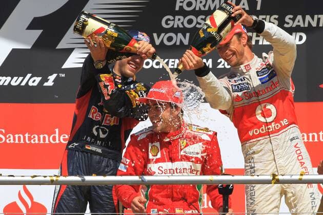 Motorsports: FIA Formula One World Championship 2012, Grand Prix of Germany, 1 Sebastian Vettel (GER, Red Bull Racing), 5 winner Fernando Alonso (ESP, Scuderia Ferrari), 3 Jenson Button (GBR, Vodafone McLaren Mercedes), xHOCHxZWEIx