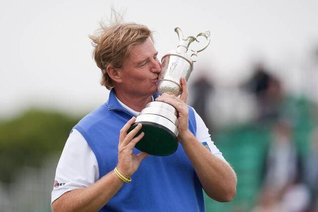 Golf - The Open - Day Four Ernie Els of South Africa kisses the trophy at Royal Lytham & St Anne s Golf Club 