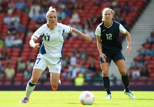 Gaetane THINEY (fra) - Lauren CHENEY (usa) FOOTBALL FEMIN : France vs Etats Unis - JO2012 - 25 07 2012 AnthonyBibard FEP Panoramic 