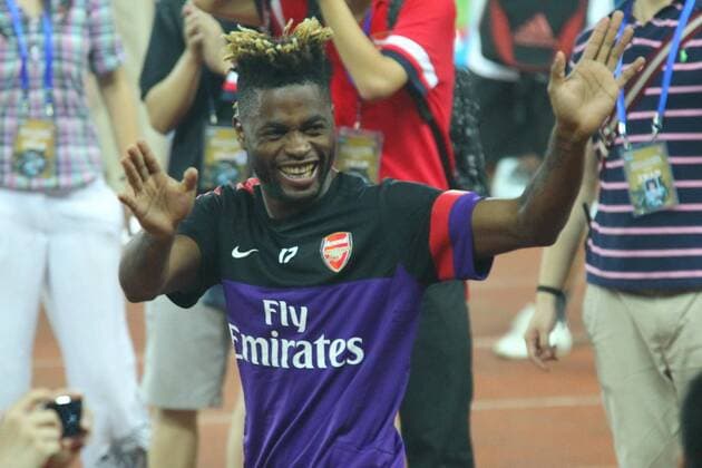 BEIJING, CHINA - JULY 26: (CHINA OUT) Alex Song of Arsenal FC London takes part in a training session before a pre-season friendly match against Manchester City on July 26, 2012 in Beijing, China.  CFP430306176 