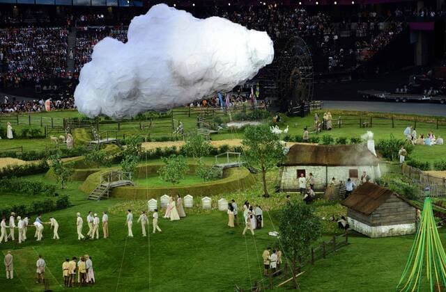 (120727) -- LONDON, July 27, 2012 (Xinhua) -- Picture taken on July 27, 2012 shows a scene prior to the opening ceremony of the London 2012 Olympic Games at the Olympic Stadium in London, Britain. (Xinhua Tao Xiyi) (nxl) (OLY2012)BRITAIN-LONDON-OPENING CEREMONY 