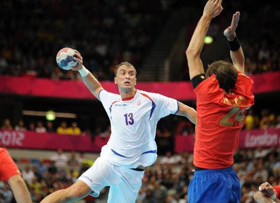 London, Copper Box, 28.7.2012, Handball, Männer, Olympia 2012 Spanien - Serbien 26 - 21 Momir ILIC, SER