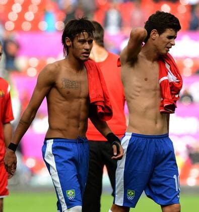 Olympia 2012 London Fussball Männer 29.07.2012 Brasilien - Weissrussland NEYMAR und OSCAR (v. li., Brasilien) 