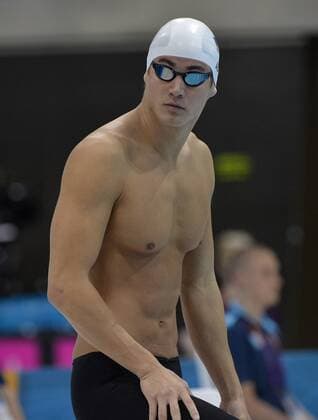 Nathan Adrian of the United States gets ready to swim his heat in the Men s 100M Freestyle at the London 2012 Summer Olympics on July 31, 2012 in Stratford, London. Adrian led all swimmers with a time of 48.19 in his heat.  OLY20120731402