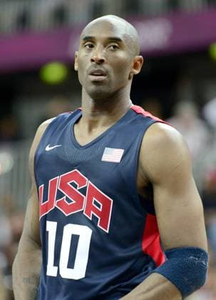 Guard Kobe Bryant (10) of the United States takes a break during first half action against Tunisia in a preliminary round - group A basketball game at the London 2012 Summer Olympics on July 31, 2012 in London.  OLY20120731337