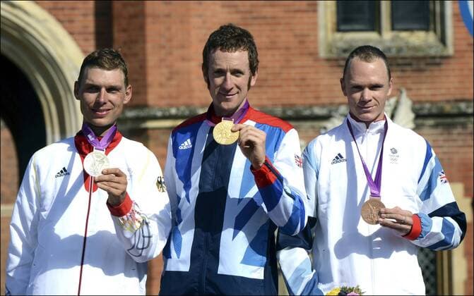 Tony Martin (GER) - Bradley Wiggins (GBR) - Chris Froome (GBR) Einzelzeitfahren Straße der Herren 2012 - 01 08 2012 xPhotoxNewsx 