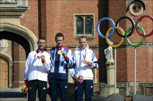 Tony Martin (GER) - Bradley Wiggins (GBR) - Chris Froome (GBR) Einzelzeitfahren Straße der Herren 2012 - 01 08 2012 xPhotoxNewsx 