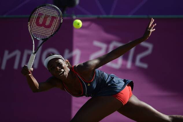 LONDON, Aug. 1, 2012 - Venus Williams of the United States returns a shot during the 3rd round match of women s singles tennis event at London 2012 Olympic Games, London, Britain, Aug. 1, 2012. 