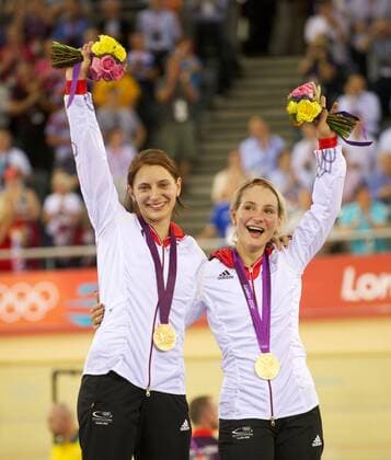 Olympia 2012 London 02.08.2012 Olympische Spiele London 2012 Bahnrad Team Sprint Teamsprint, Damen; Kristina VOGEL - Miriam WELTE (GER) Gold