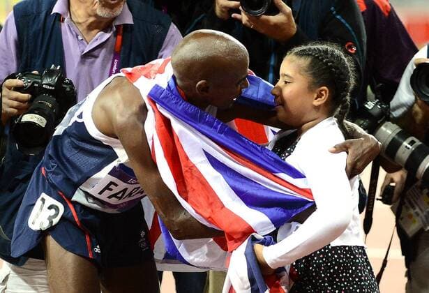 Olympiasieger Mohamed Mo FARAH (gbr) mit Stieftochter Rihanna - 10000m Herren Finale xAnthonyBIBARDxFEPxPanoramicx 