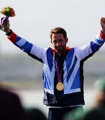LONDON, Aug. 5, 2012 - Gold medalist Ben Ainslie of Britain attends victory ceremony of Finn Men contest of sailing event, at London 2012 Olympic Games in London, Britain, on August 5, 2012. 