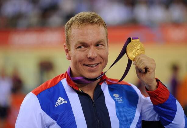 Olympics - London 2012 - Track Cycling A tearful Sir Chris Hoy (GBR) celebrates as he is presented with his 6th Olympic Gold Medal, won in the Men s Keirin at the Olympic Stadium, London 