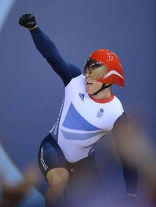 LONDON, Aug. 7, 2012 - Chris Hoy of Britain celebrates after winning in men s Keirin competition of cycling track event, at London 2012 Olympic Games in London, Britain, on August 7, 2012. (OLY2012)BRITAIN-LONDON-CYCLYING TRACK-MEN S KEIRIN 