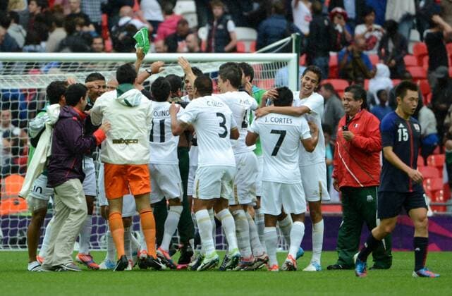 LONDON, Aug. 7, 2012 - Mexican players celebrate during men s football semifinal match, at London 2012 Olympic Games in London, Britain, on August 7, 2012. Mexico won 3-1. (Xinhua Guo Yong) (nxl) (OLY2012)BRITAIN-LONDON-FOOTBALL-MEN 