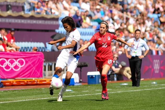 09.08.2012 Coventry, England. Wendie RENARD (France) and Jonelle FILIGNO (Canada) in action during the Olympic Football Women s Bronze match play-off game between France and Canada from the City of Coventry Stadium xAnthonyxStanleyx  ActionPlus11314505