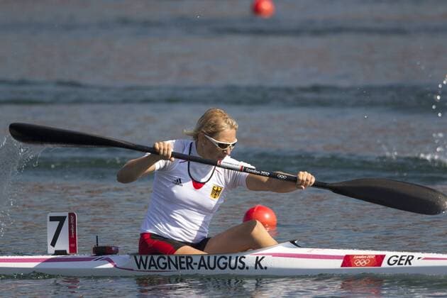 Katrin WAGNER-AUGUSTIN, GER Aktion, Kanu, Einer Kajak der Frauen 500m, K2, Kayak, Single 500m women, Finale, am 09.08.2012. Olympische Sommerspiele 2012 in London vom 27.07. - 12.08.2012 in London Grossbritannien. Â