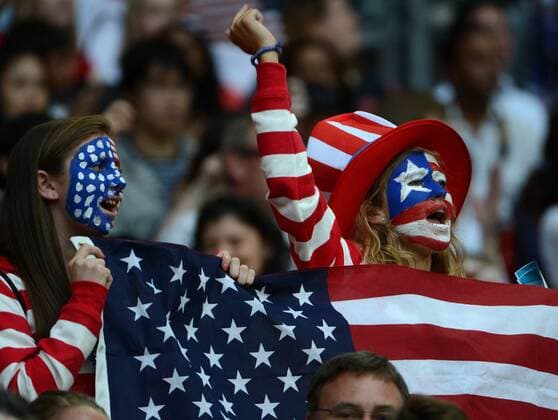 Aug. 9, 2012 - London, GBR - Fans cheer as Team USA faced Japan in the women s soccer final at Wembley Stadium in London, in the Summer Olympic Games on Thursday, August 9, 2012. 2012 Summer Games: Women s soccer - ZUMAm67
