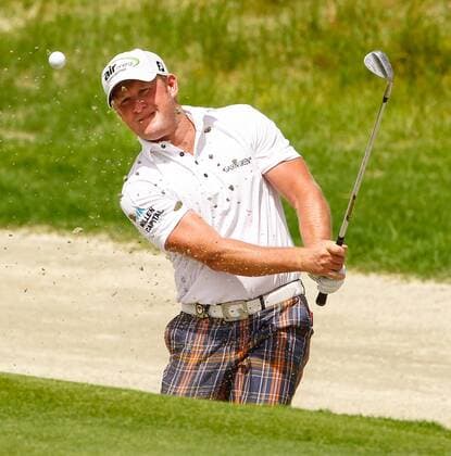 Aug. 10, 2012 - Kiawah Island, SC, USA - Jamie Donaldson hits a sand shot to the 15th green during the second round of the 2012 PGA Golf Herren Championship at the Ocean Course on Kiawah Island, South Carolina, on Friday, August 10, 2012. PGA Golf Herren Championship - ZUMAm67