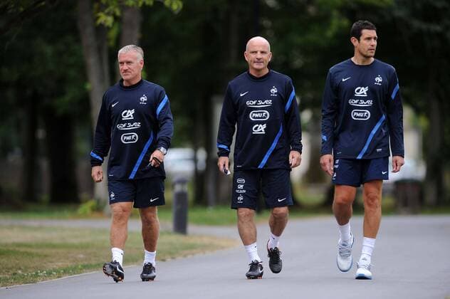 Didier Deschamps (Coach France) Guy Stephan (Coach adjoint France) Franck Raviot (Coach des gardiens) - Training Nationalteam Frankreich - 13 08 2012 xN.LeGouic FEPx 
