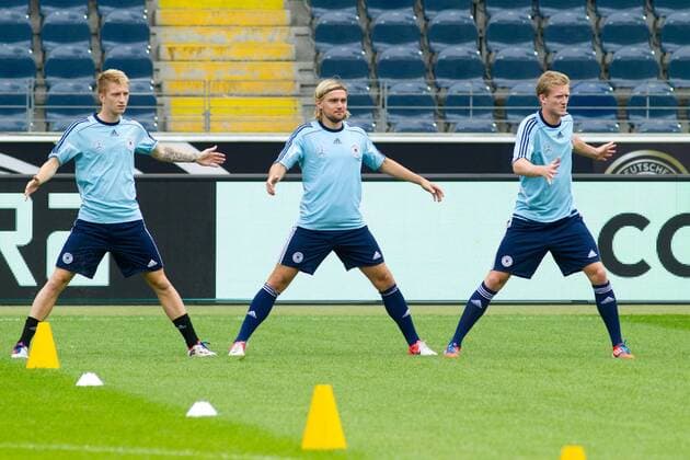 Marco Reus,Marcel Schmelzer,Andre Schürrle (v.li.,Deutschland) - Training DFB Nationalmannschaft in der Commerzbank Arena in Frankfurt am Main - 14.08.2012,Deutschland,Fußball,Mann,Männer