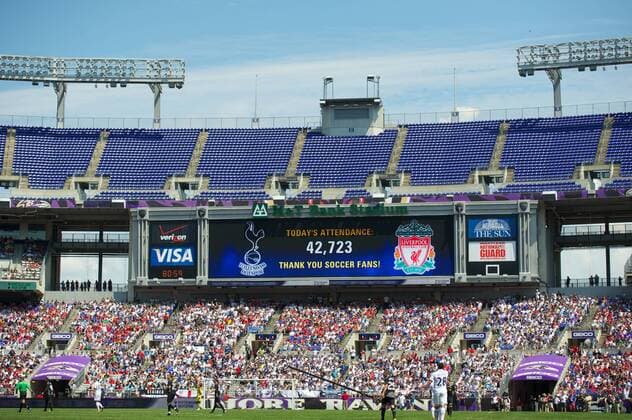 Football - soccer: North America Preseason Tour, Tottenham Hotspur FC - Liverpool FC, 42,723 fans watch Liverpool take on Tottenham Hotspur during a pre-season friendly match at the M&T Bank Stadium. xHOCHxZWEIx xPropagandax 