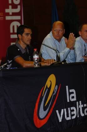 2012, conferenza stampa vigilia Vuelta Espana 2012 Team Saxo Bank - Tinkoff Bank 2012, Saxo Bank - Tinkoff Bank 2012, Contador Alberto, Riis Bjarne, Pamplona 