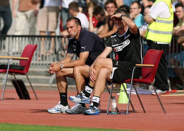 Trainer Markus Babbel, Co-Trainer Rainer Widmayer Aktion 18.08.2012 Berliner AK 07 - TSG 1899 Hoffenheim Fußball Fussball Poststadion Berlin Herren DFB-Pokal Saison 2012 2013